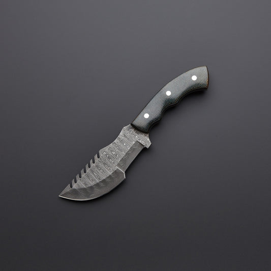 Beautiful Custom Handmade Damascus Steel Tracker Knife Handle Micarta With Leather Sheath
