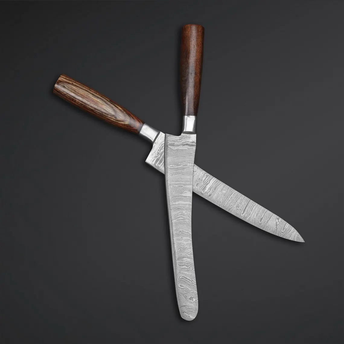 Custom Handmade Damascus Steel 2-Piece Chef Knife Set with Rosewood & Hardwood Handles