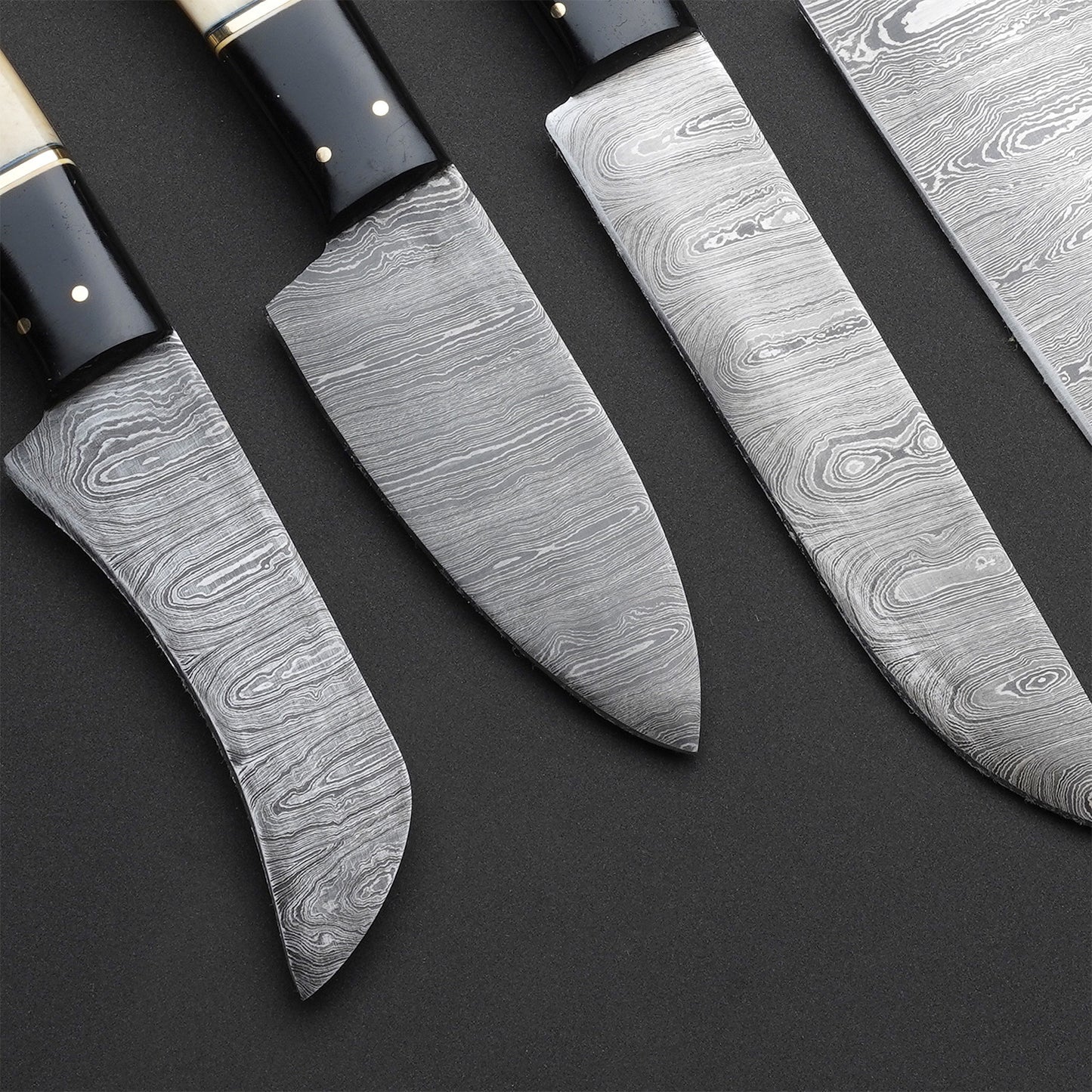 Custom Handmade Damascus Steel 6 Pcs Chef Set Handle Cow Bone/Black Horn/Hardwood With Leather Roll Kit Premium Kitchen Chef Knife Set for Gourmet Cooking