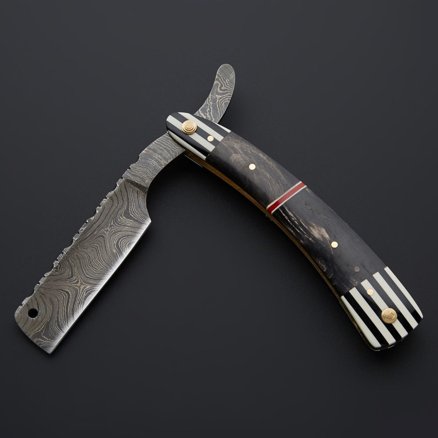 Custom Handmade Damascus Steel Razor Handle Zebra Sheet/Black Sheet With Leather Sheath Superior Quality Damascus Razor for Precision Grooming