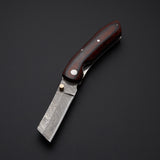 Custom Handmade Damascus Steel Pocket Knife Handle Hardwood With Leather Sheath Adventure-ready Folding Blade