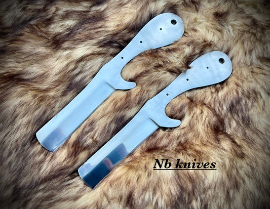 |NB KNIVES| CUSTOM HANDMADE LOT OF 2 D2 STEEL BULL CUTTER BLANK BLADES WITH LEATHER SHEATHS