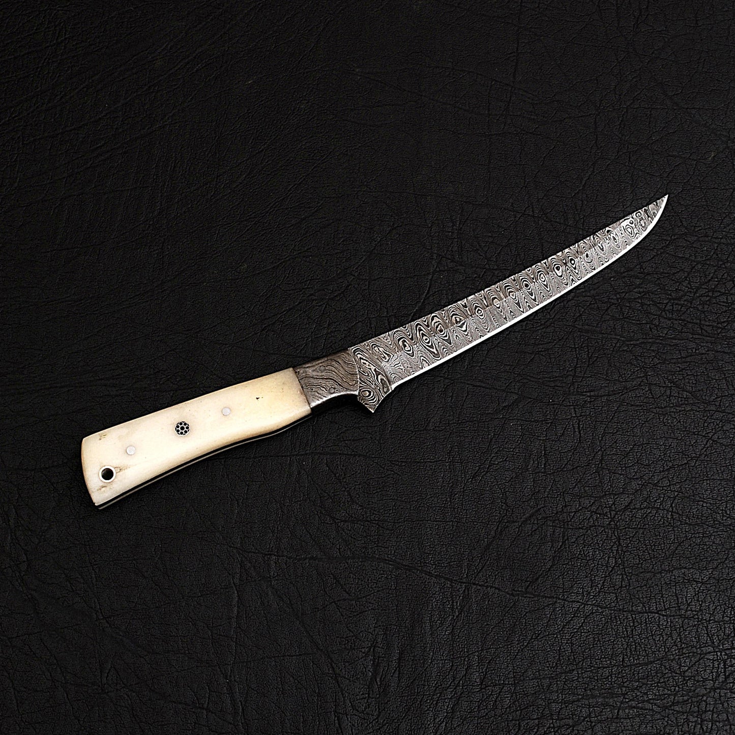 Custom Handmade Damascus Steel Bone Handle Fishing Fillet Knife With Leather Sheath Cutting-Edge Fillet Knife: Craftsmanship Meets Functionality for Perfect Cuts