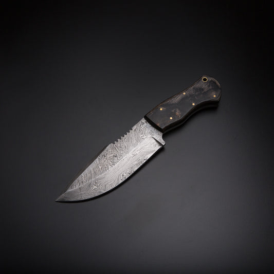 Handcrafted Damascus Blade Skinning Knife with Hardwood Grip