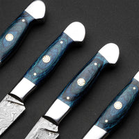 Custom Handmade Damascus Steel 4 Pcs Steak Knives Handle Hardwood With Leather Roll Kit  High-Quality Steak Knife Set for Perfect Slices