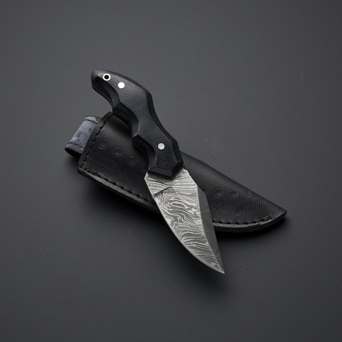Custom Handmade Damascus Skinning Knife with Black Micarta Handle