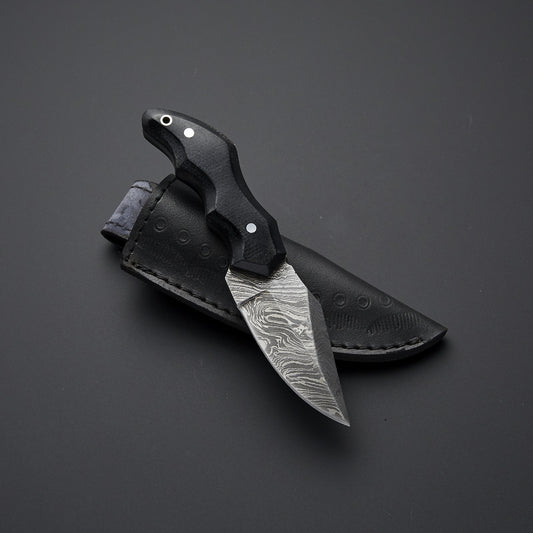 Custom Handmade Damascus Skinning Knife with Black Micarta Handle