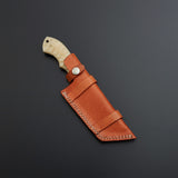 Custom Handmade Damascus Steel Tracker Knife Handle Cow Bone With Leather Sheath