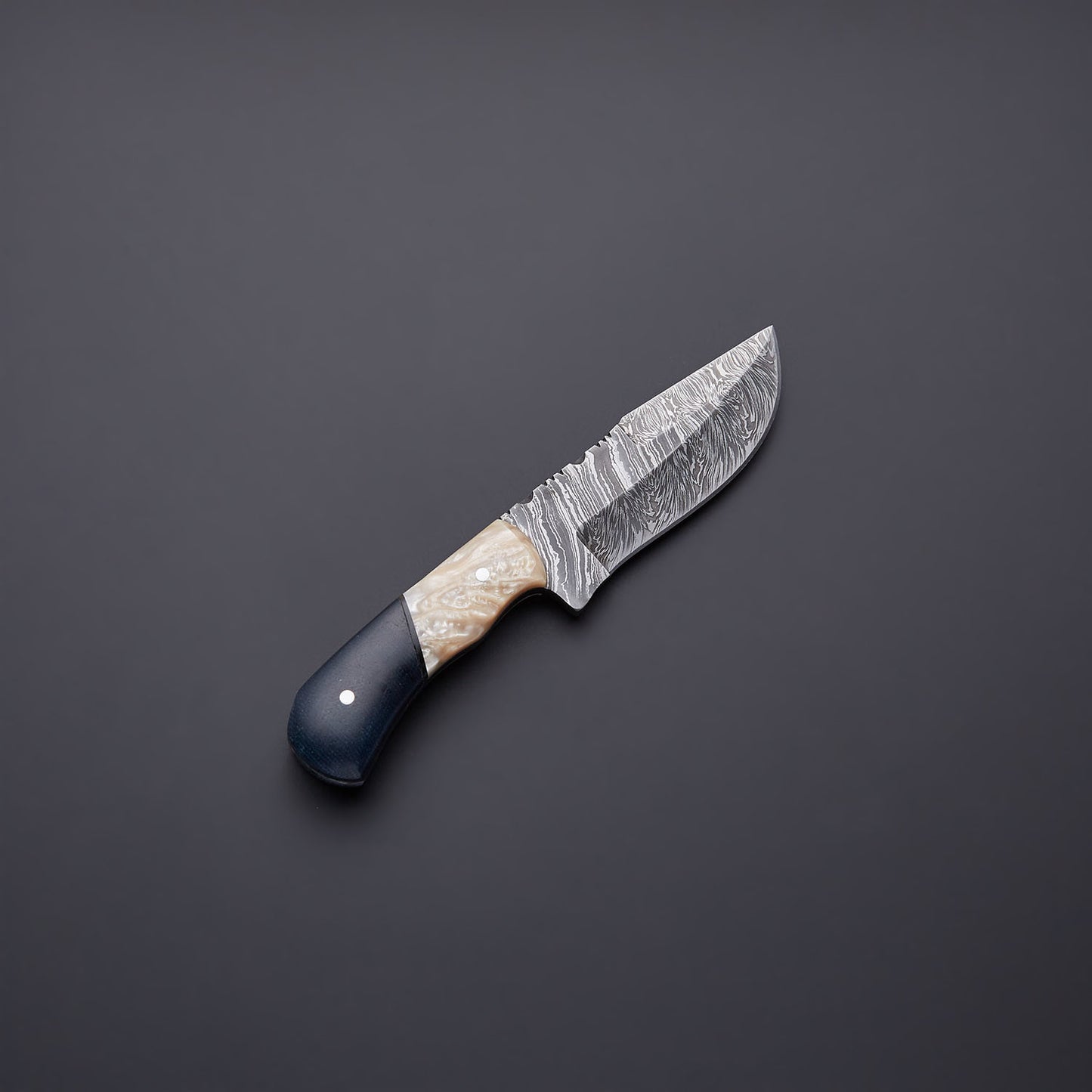Custom Handmade Damascus Steel Skinner Knife with Cow Bone & Micarta Handle