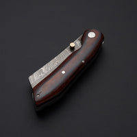 Custom Handmade Damascus Steel Pocket Knife Handle Hardwood With Leather Sheath Adventure-ready Folding Blade