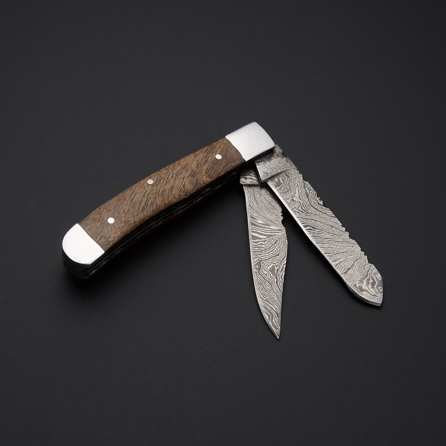 Custom Handmade Damascus Trapper Knife Handle Rosewood With Leather Sheath Bushcraft Trapper Blade Folding Hunting Knife