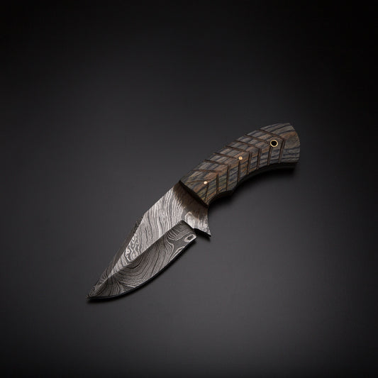 Handmade Damascus Skinning Knife with Hardwood Handle