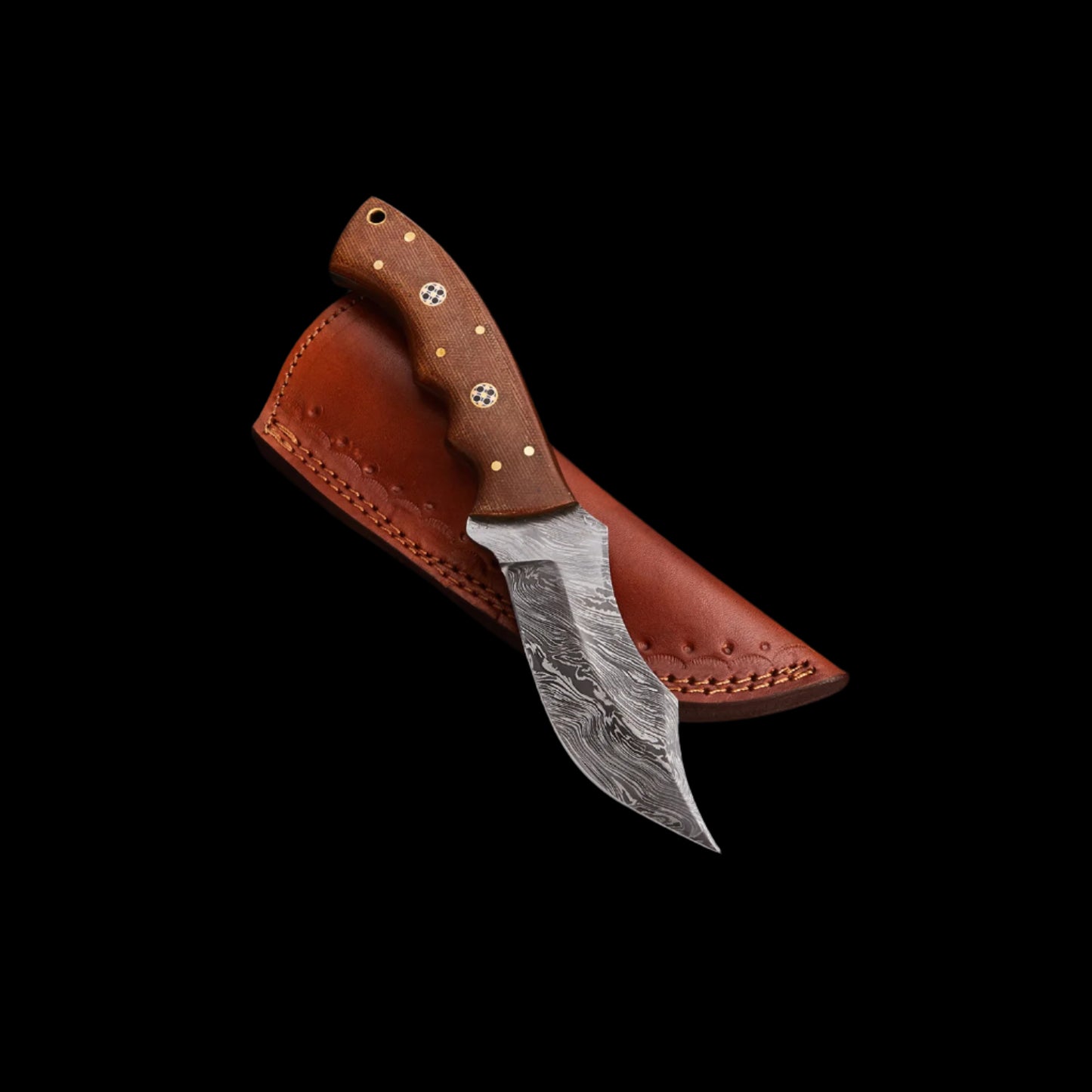 Custom Handmade Damascus Steel Skinner Knife – Micarta Handle, Leather Sheath