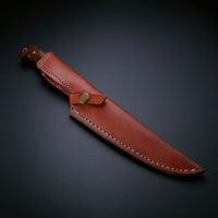 Custom Handmade Damascus Steel Fillet/Fishing Knife Handle Rosewood With Leather Sheath