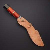 Custom Handmade Damascus Steel Kukri Knife Handle Hardwood/Damascus Guard With Beautiful Leather Sheath