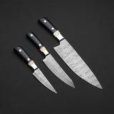 Damascus Steel 3 Pcs Chef Knife Set | Hardwood & Cow Bone | NB Knives