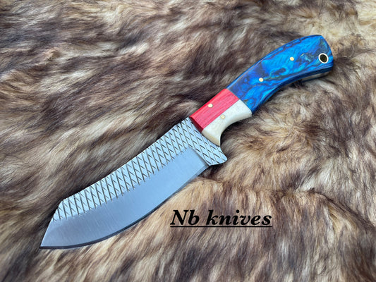 Custom Handmade Rasp Steel Texas Handle Cowboy Bull Cutter Knife With Leather Sheath