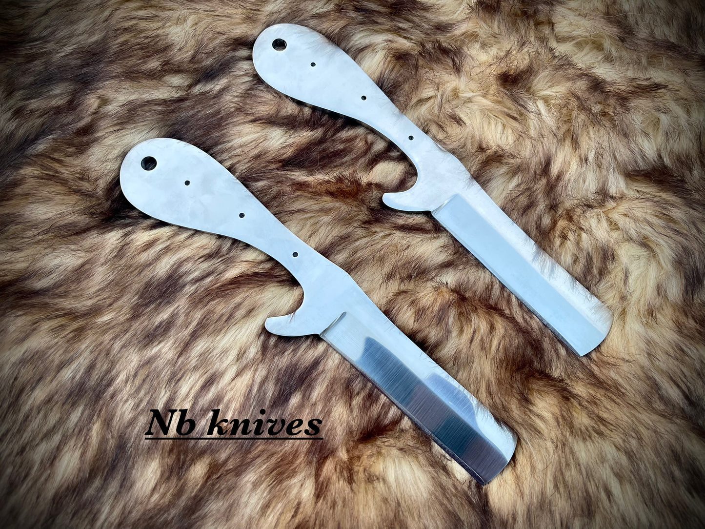 |NB KNIVES| CUSTOM HANDMADE LOT OF 2 D2 STEEL BULL CUTTER BLANK BLADES WITH LEATHER SHEATHS
