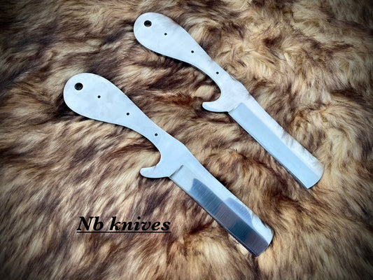 |NB KNIVES| CUSTOM HANDMADE LOT OF 2 D2 STEEL BULL CUTTER BLANK BLADES WITH LEATHER SHEATHS