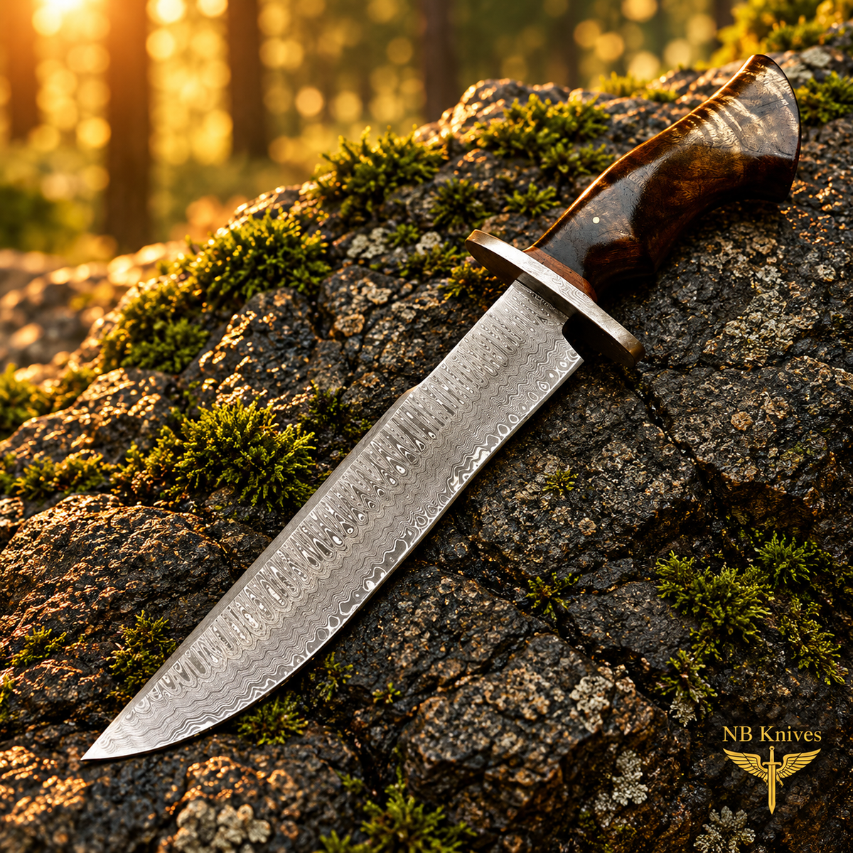 CUSTOM HANDMADE DAMASCUS STEEL BOWIE KNIFE WITH LEATHER SHEATH