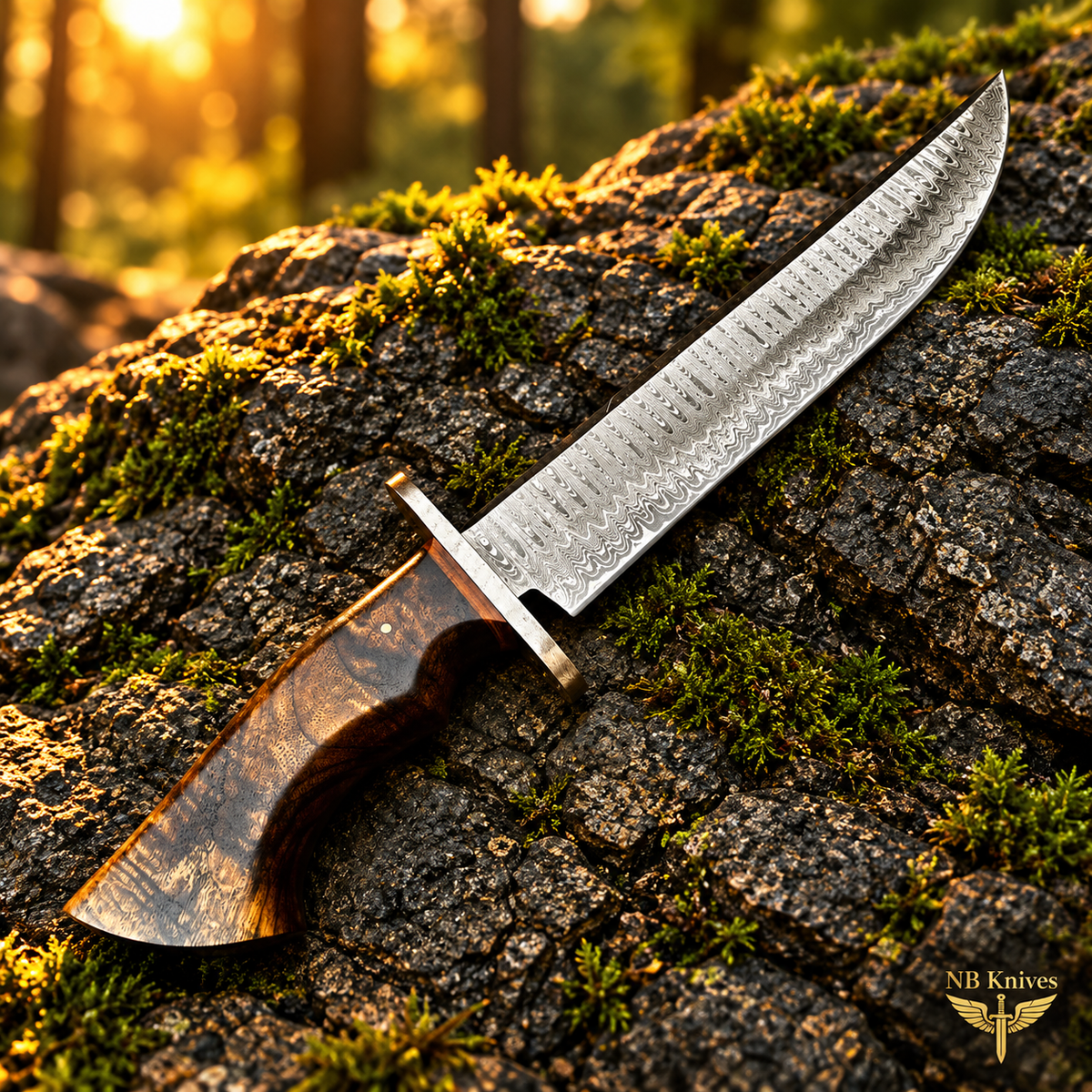 CUSTOM HANDMADE DAMASCUS STEEL BOWIE KNIFE WITH LEATHER SHEATH
