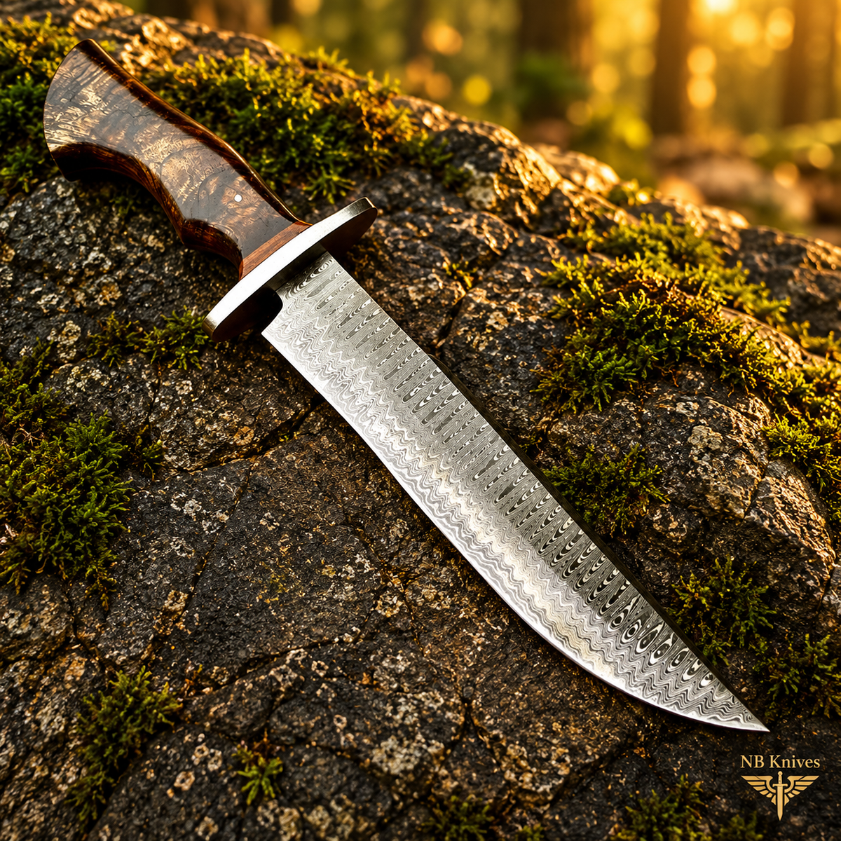 CUSTOM HANDMADE DAMASCUS STEEL BOWIE KNIFE WITH LEATHER SHEATH