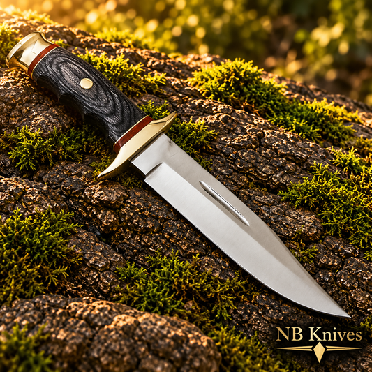 Custom Handmade D2 Steel Hunting Bowie Knife with Pakka Wood Handle & Brass Guard