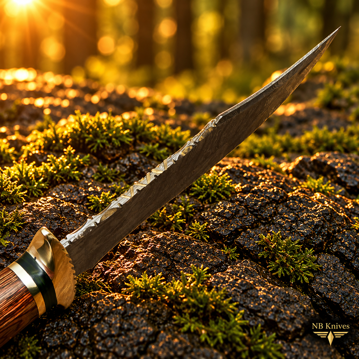 Custom Handmade Damascus Hunting Knife with Pakka Wood Handle & Brass Bolster