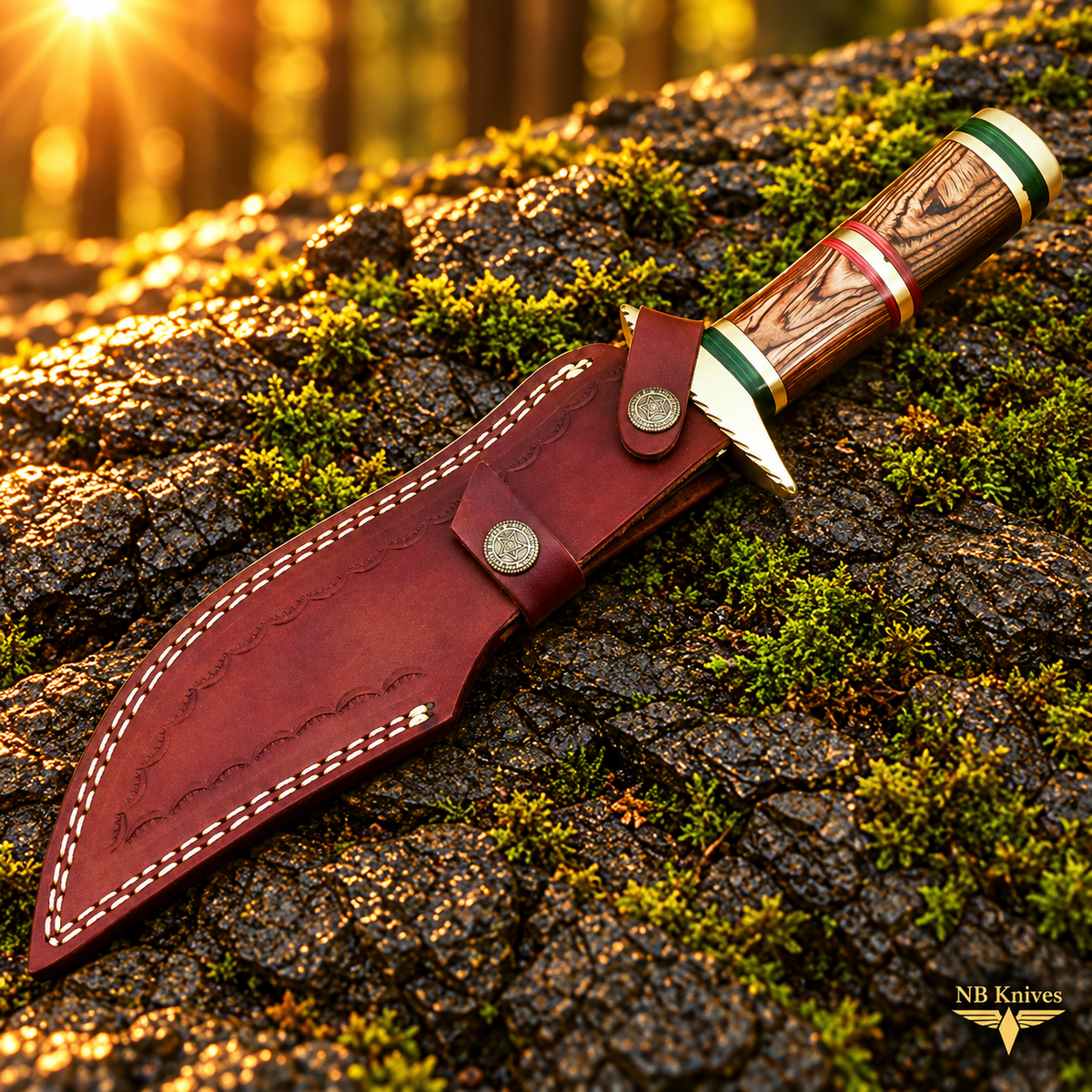 Custom Handmade Damascus Hunting Knife with Pakka Wood Handle & Brass Bolster