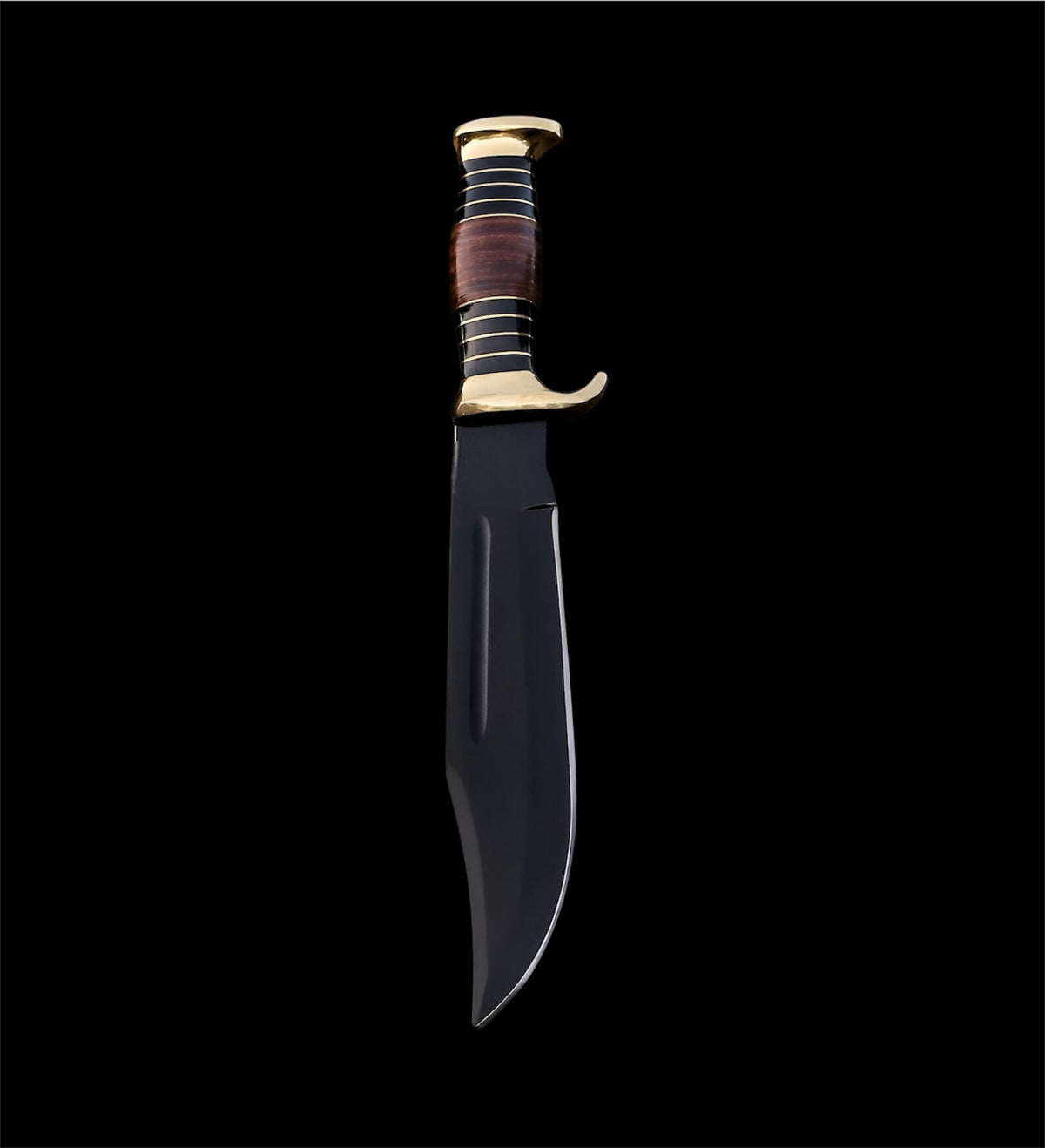 D2 Crocodile Dundee Knife with Brass Guards and Leather Sheath