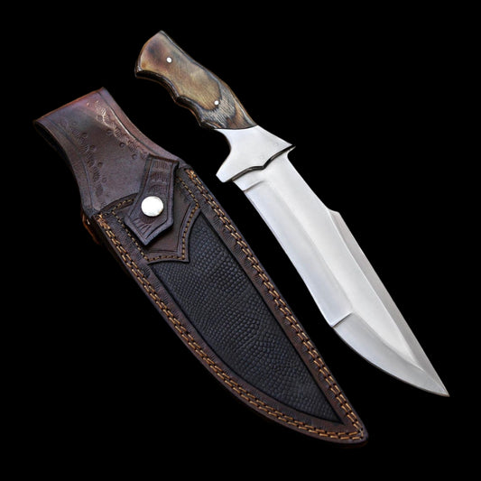 |NB KNIVES| Custom Handmade D2 Steel Hunting Bowie Knife Handle Hard Wood With Leather Sheath
