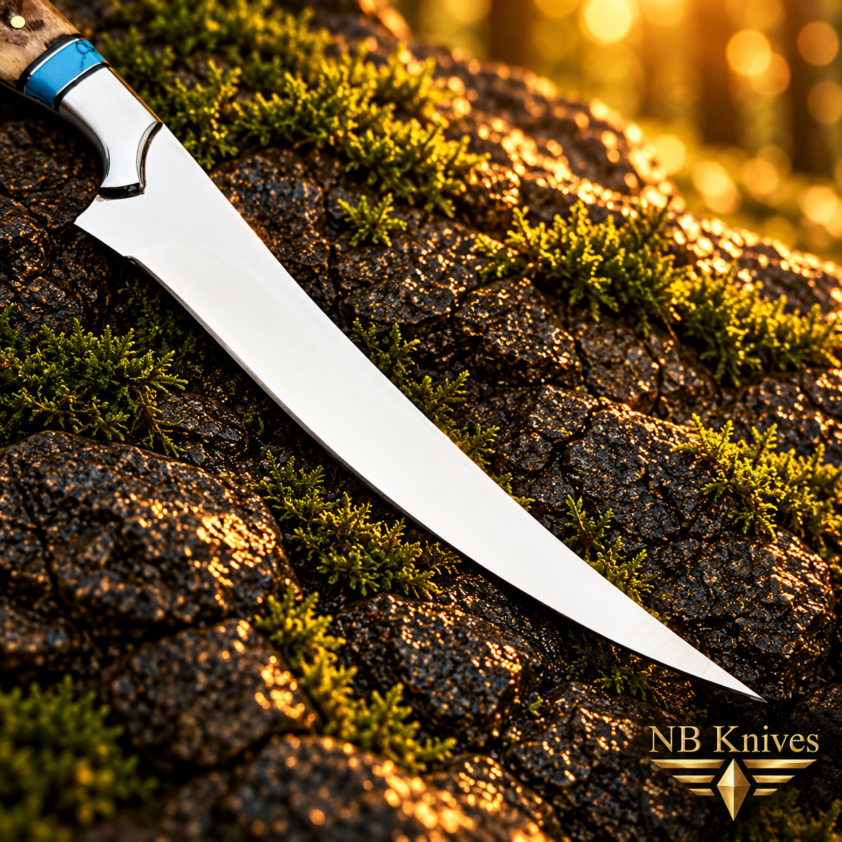 Custom Handmade D2 Steel Fillet Knife with Ram Horn & Resin Handle