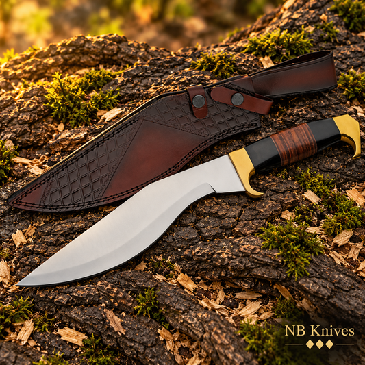 Handcrafted D2 Steel Kukri Knife with Rosewood & Buffalo Horn Handle