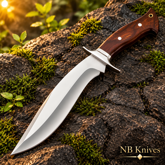 Handcrafted D2 Steel Kukri Knife with Rosewood Handle & Leather Sheath