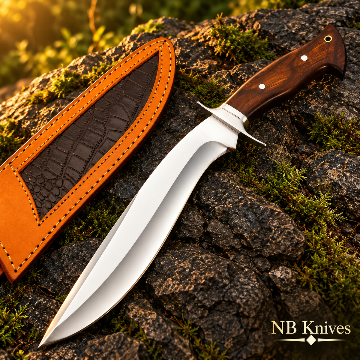 Handcrafted D2 Steel Kukri Knife with Rosewood Handle & Leather Sheath