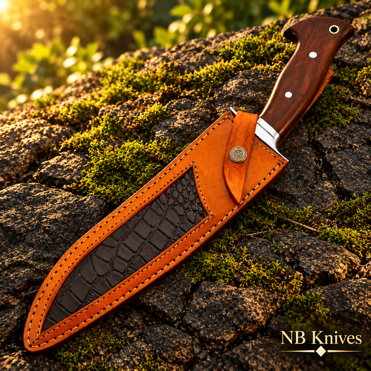 Handcrafted D2 Steel Kukri Knife with Rosewood Handle & Leather Sheath