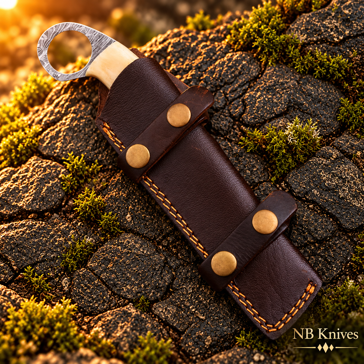 Handcrafted Damascus Cowboy Bull Cutter Knife with Cow Bone Handle