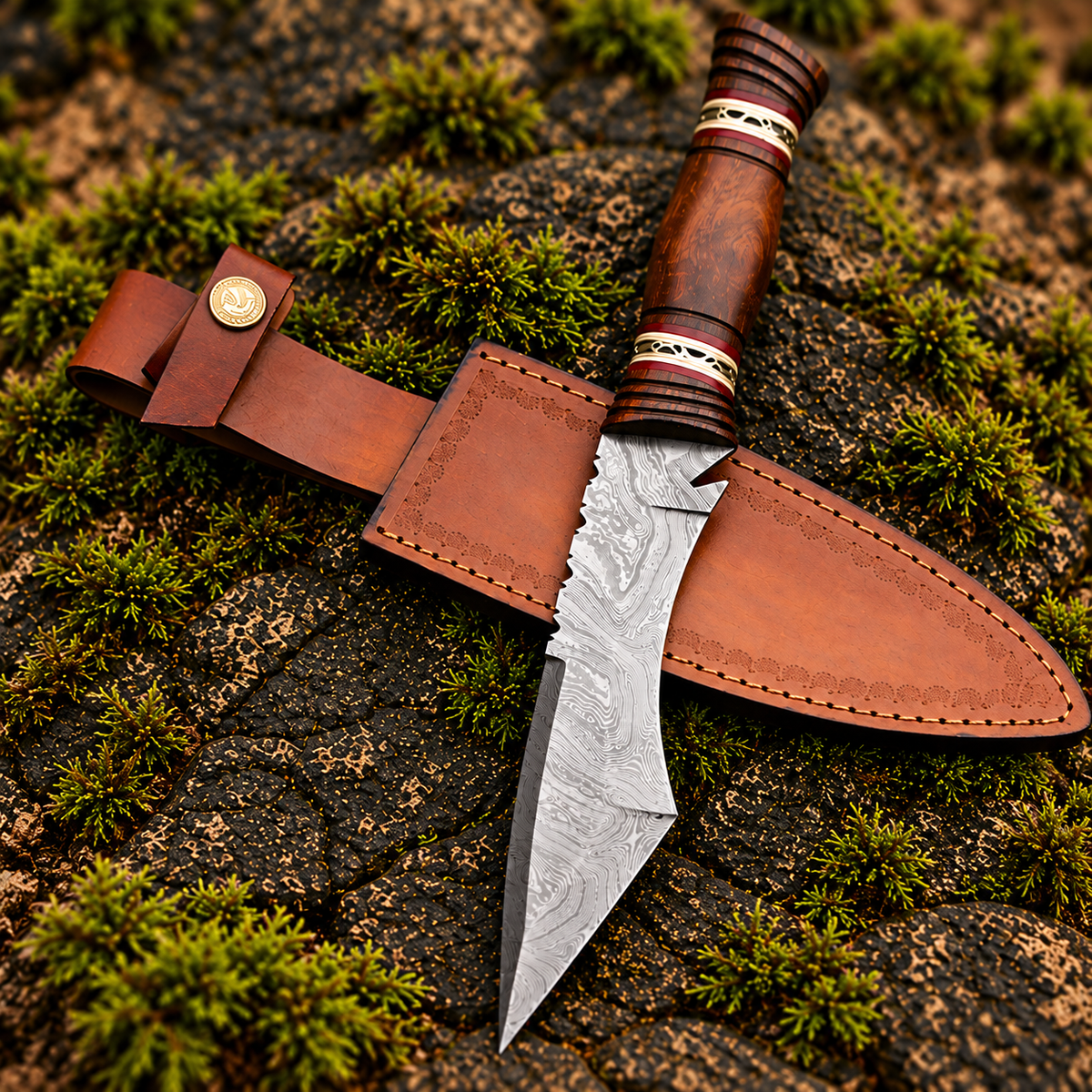Handmade Damascus Tanto Knife with Walnut Wood Handle