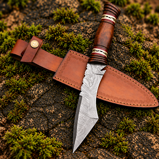 Handmade Damascus Tanto Knife with Walnut Wood Handle