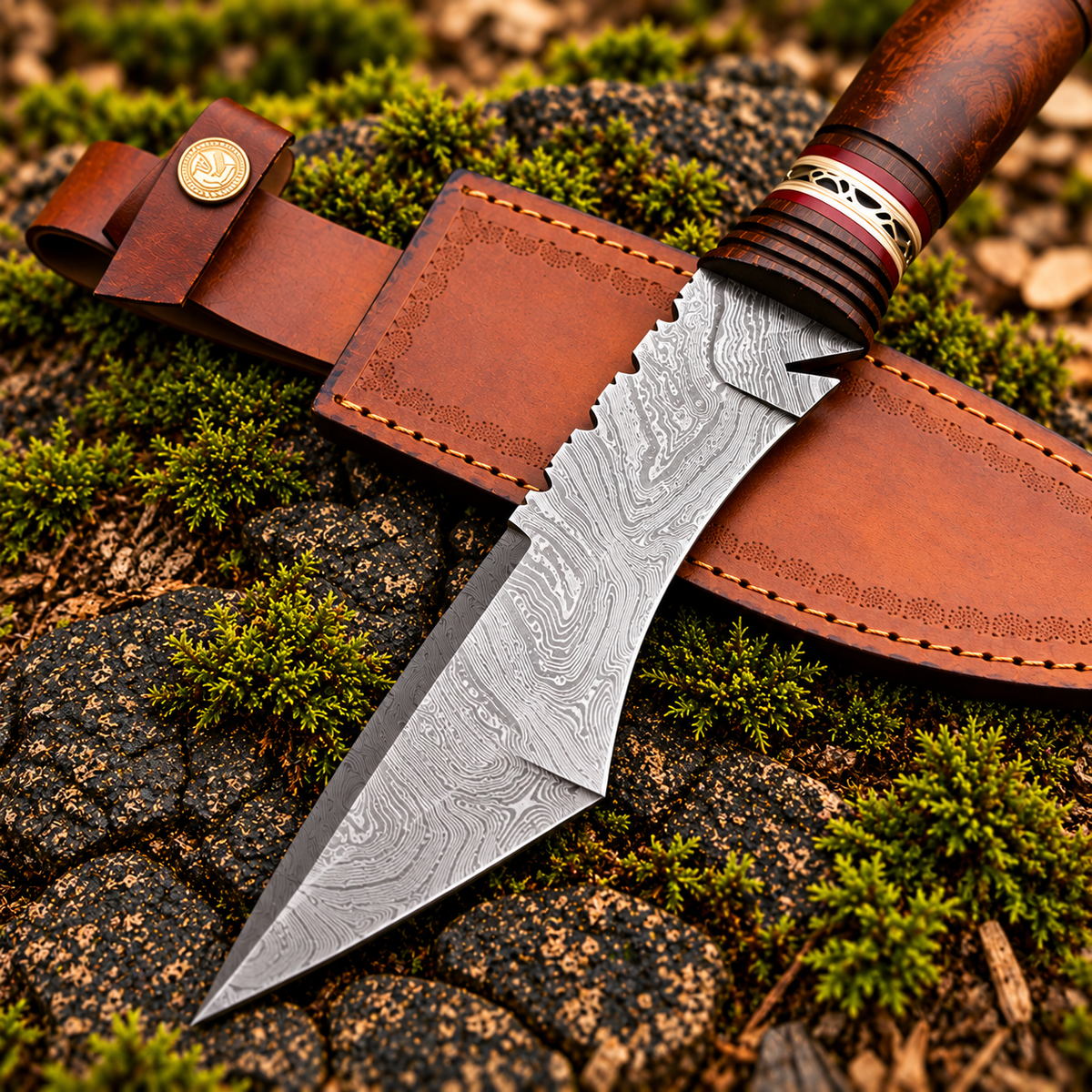 Handmade Damascus Tanto Knife with Walnut Wood Handle