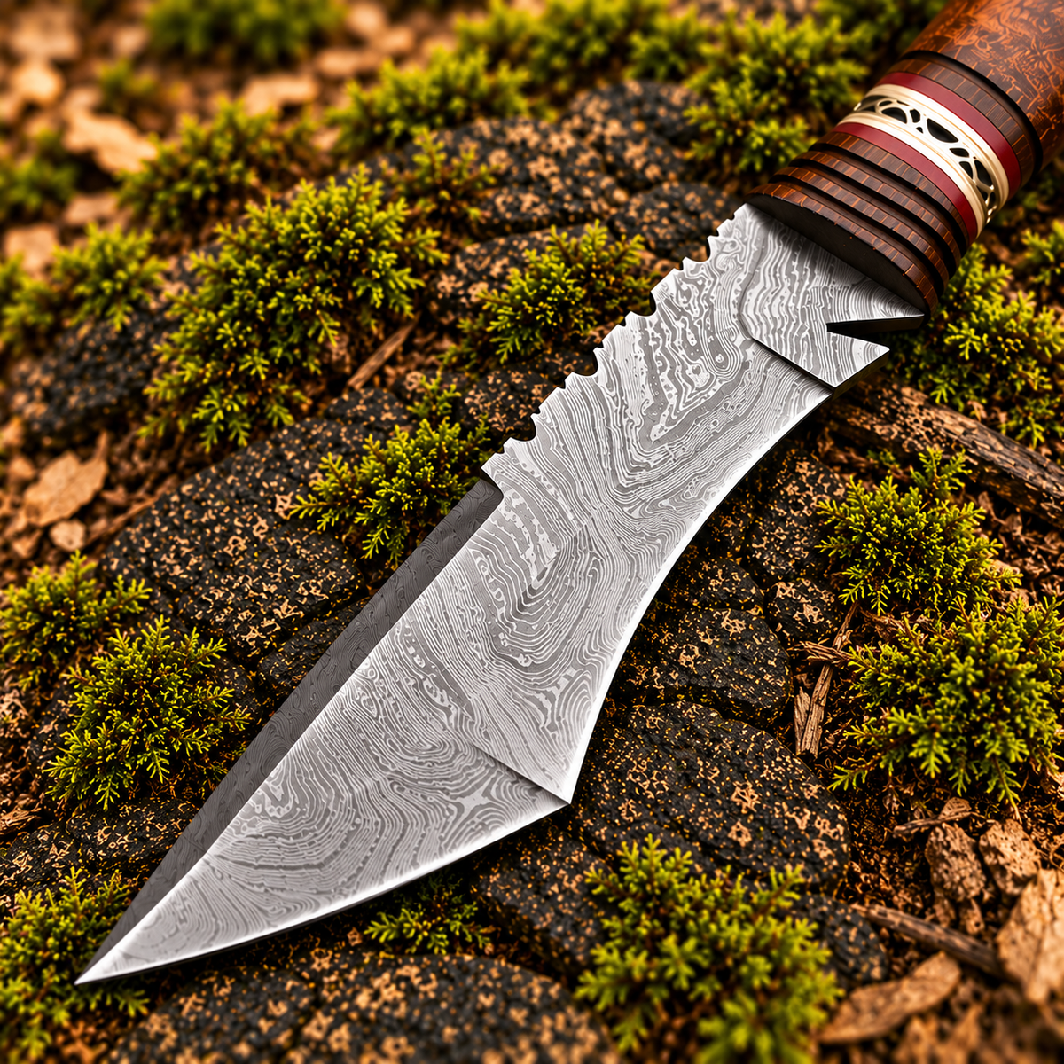 Handmade Damascus Tanto Knife with Walnut Wood Handle