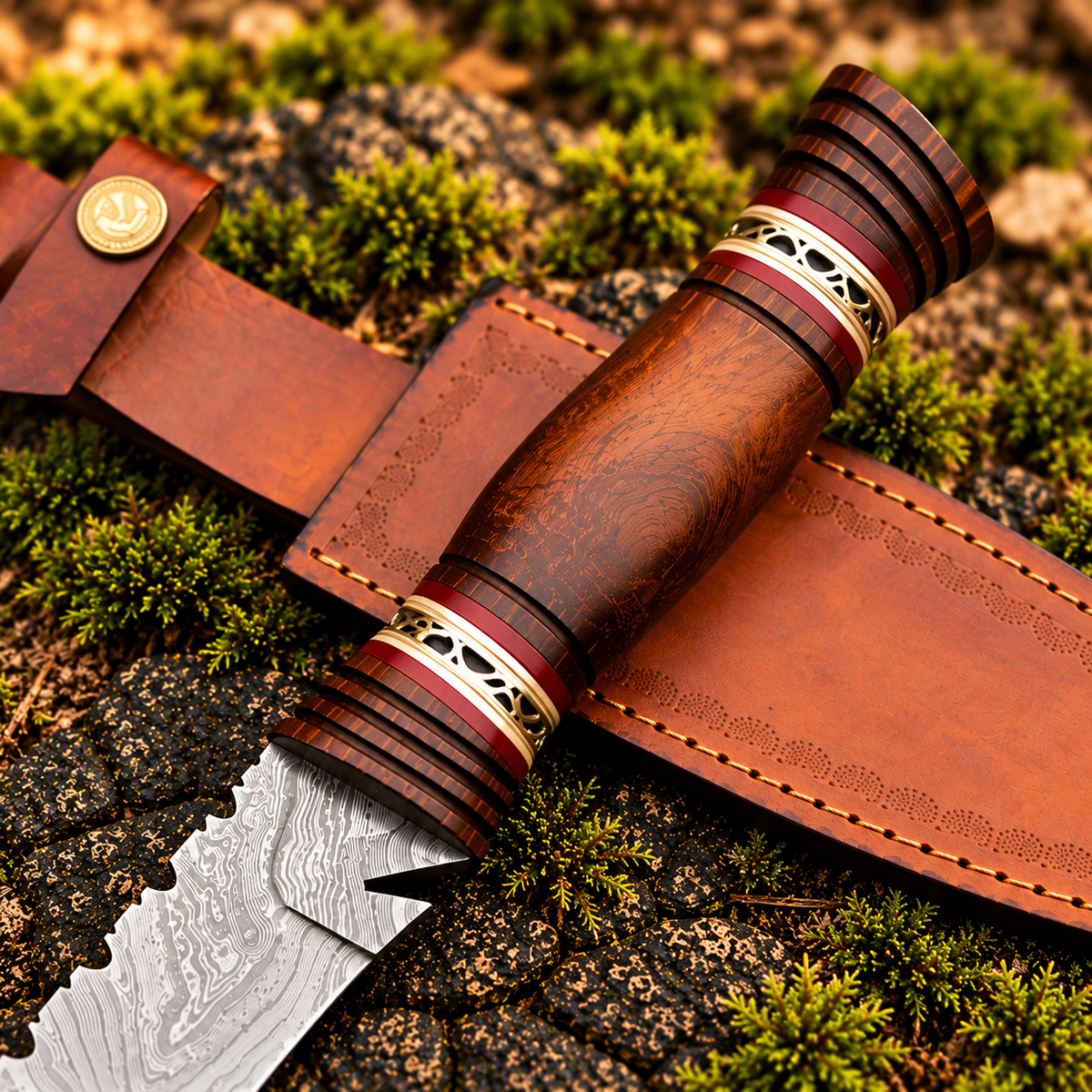 Handmade Damascus Tanto Knife with Walnut Wood Handle