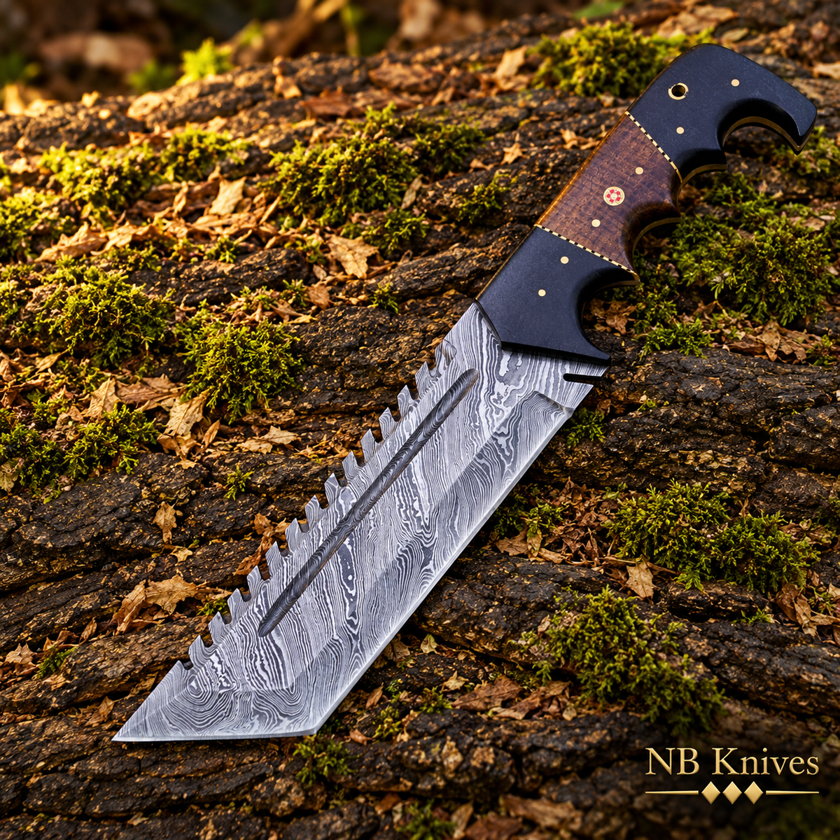 Handcrafted Damascus Tracker Knife with Bull Horn & Micarta Handle