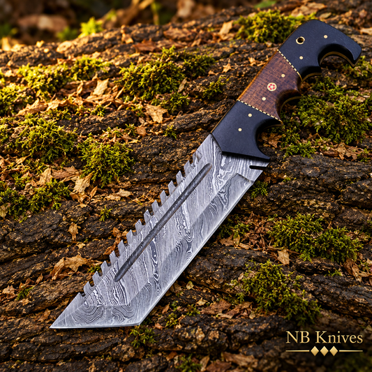 Handcrafted Damascus Tracker Knife with Bull Horn & Micarta Handle