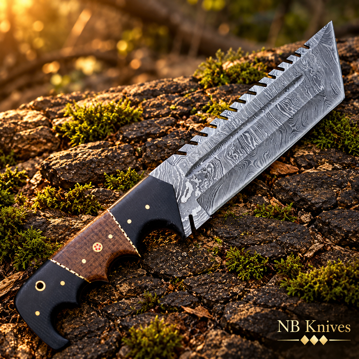 Handcrafted Damascus Tracker Knife with Bull Horn & Micarta Handle