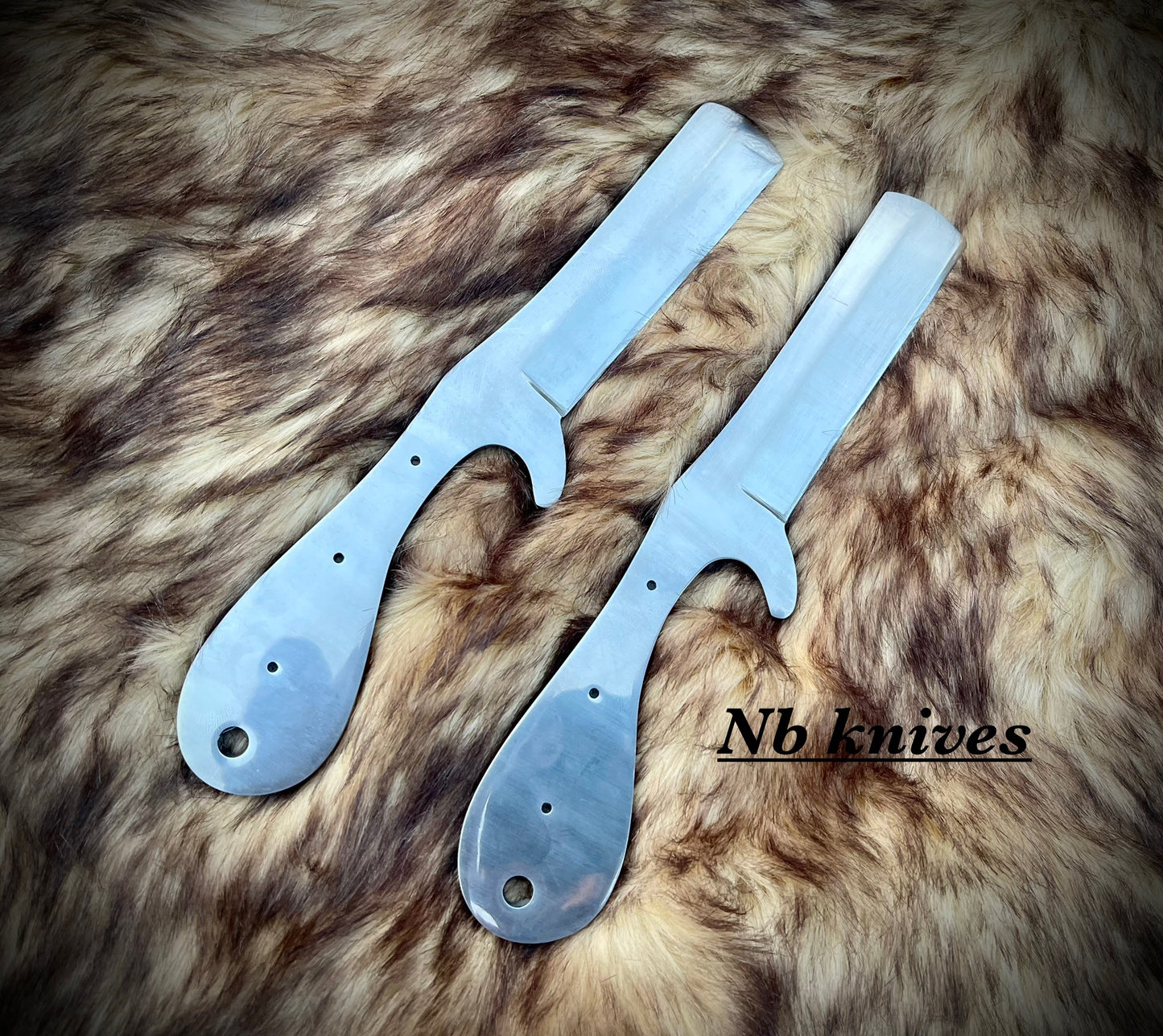 |NB KNIVES| CUSTOM HANDMADE LOT OF 2 D2 STEEL BULL CUTTER BLANK BLADES WITH LEATHER SHEATHS