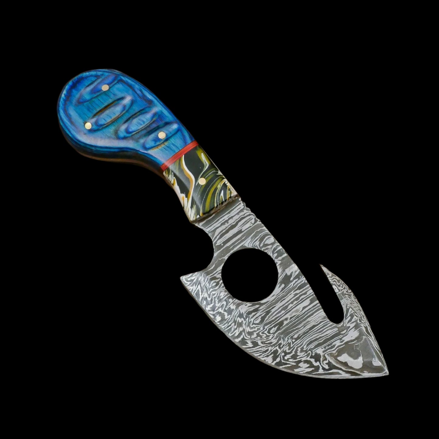 Decorative knife with a blue handle on a wooden surface