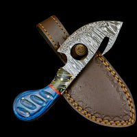 |NB KNIVES| Custom Handmade Damascus Steel Guthook Skinner Knife Handle Hardwood With Leather sheath