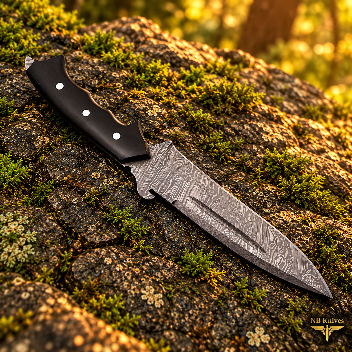 Hand-Forged Damascus Hunting Knife with Micarta Handle & Cowhide Leather Sheath
