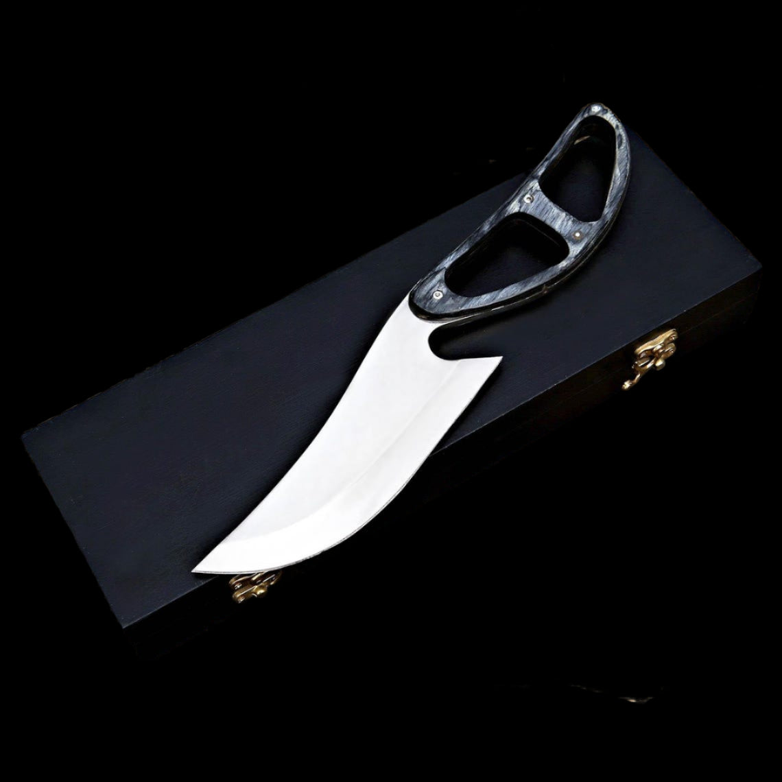 Handcrafted D2 steel hunting knife with Pakka Wood handle and wooden box